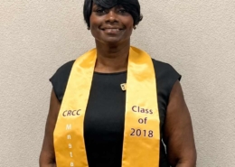 Portrait of Sibyl Gibson wearing a graduation stole during her chaplain ministry journey