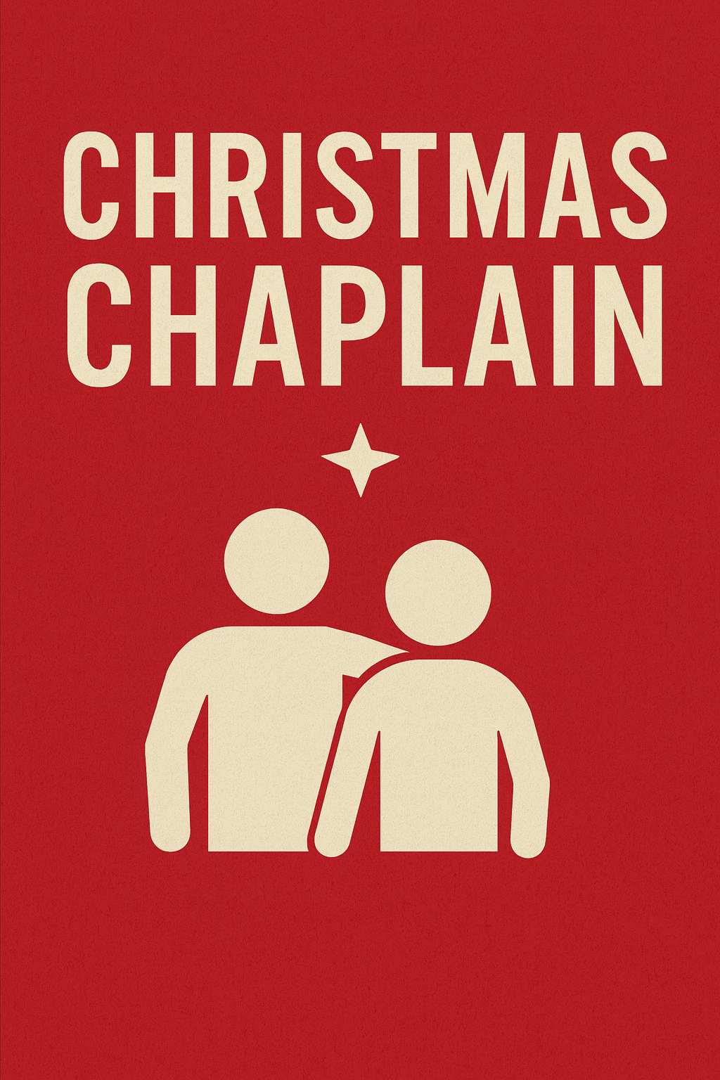 Minimalist Christmas Chaplain graphic in red showing two figures with a star, symbolizing holiday ministry.