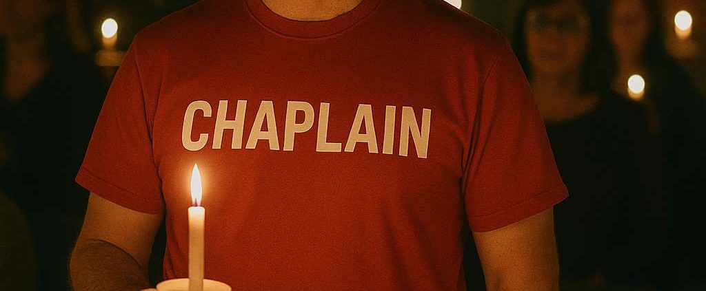 Christmas Chaplain bringing prayer and presence during a candlelight service.