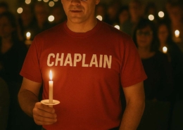 Christmas Chaplain bringing prayer and presence during a candlelight service.