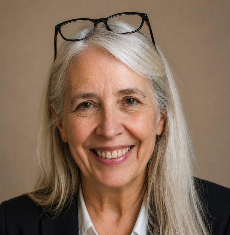 Adult woman smiling in a professional portrait, representing a second-career ministry student